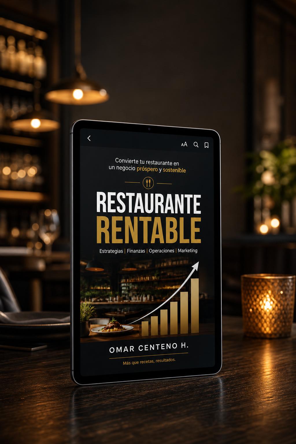 Ebook Restaurante Rentable abierto en una tablet, con acceso digital inmediato tras la compra